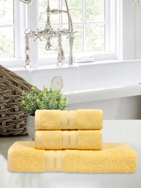 

Home Fresh Set Of 3 Yellow Solid 400 GSM Pure Cotton Towels