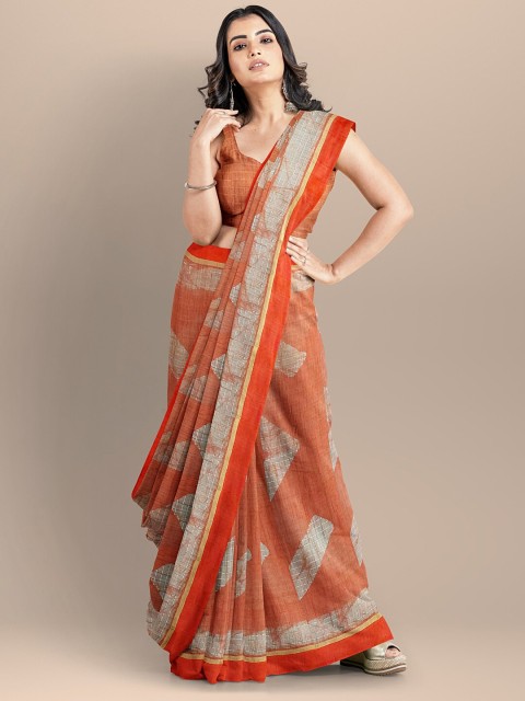 

BharatSthali Orange & Orange Batik Silk Cotton Venkatgiri Saree