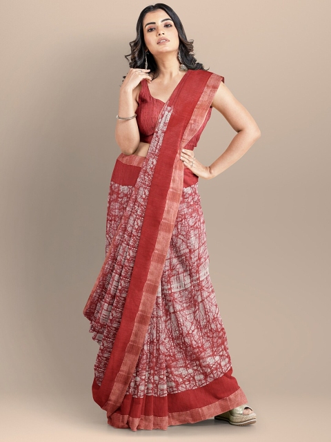 

BharatSthali Red & White Batik Silk Cotton Narayan Peth Saree
