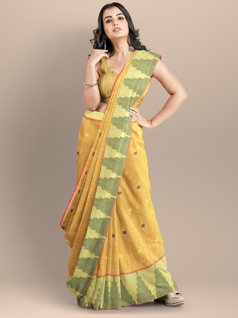 

BharatSthali Women Yellow Woven Design Silk Cotton Saree