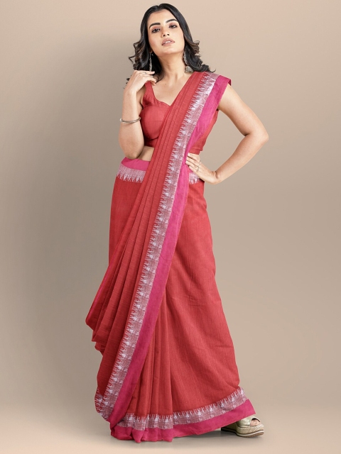 

BharatSthali Red & Pink Silk Cotton Maheshwari Saree
