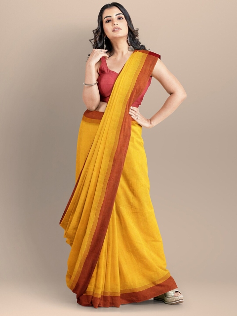 

BharatSthali Yellow & Maroon Pure Cotton Mangalagiri Saree