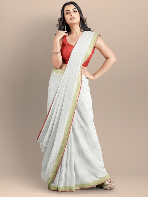 

BharatSthali White & Gold-Toned Silk Cotton Mangalagiri Saree