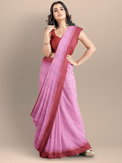 

BharatSthali Pink & Maroon Pure Cotton Maheshwari Saree