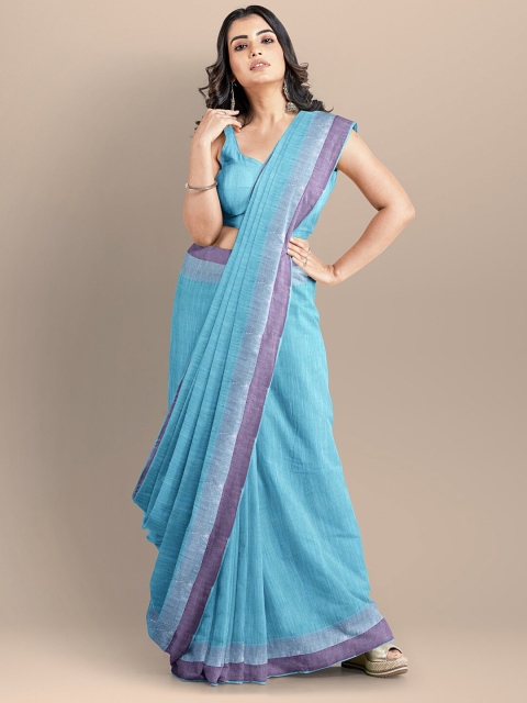 

BharatSthali Blue Silk Cotton Handloom Maheshwari Saree