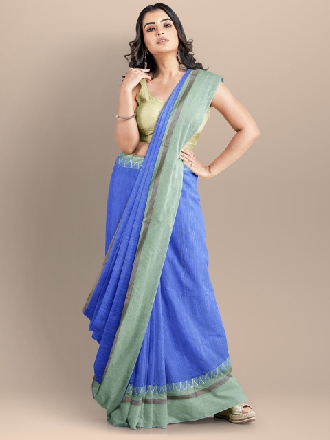 

BharatSthali Blue Solid Pure Cotton Maheshwari Saree