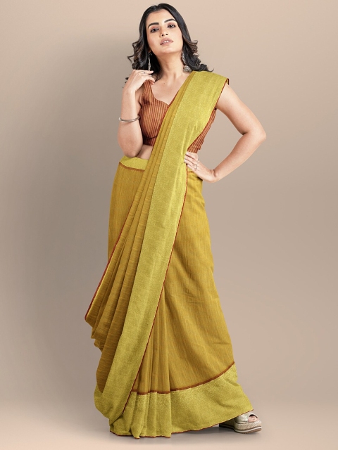 

BharatSthali Mustard & Maroon Silk Cotton Mangalagiri Saree