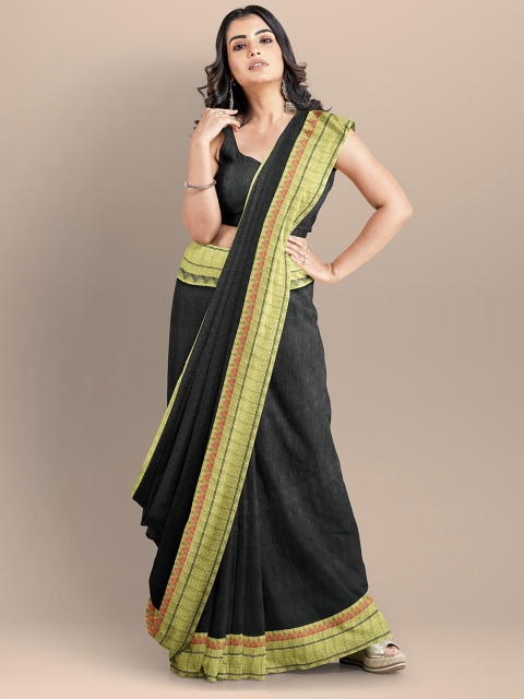 

BharatSthali Black & Green Silk Cotton Maheshwari Saree
