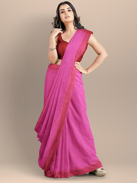 

BharatSthali Magenta & Pink Woven Design Pure Cotton Maheshwari Saree