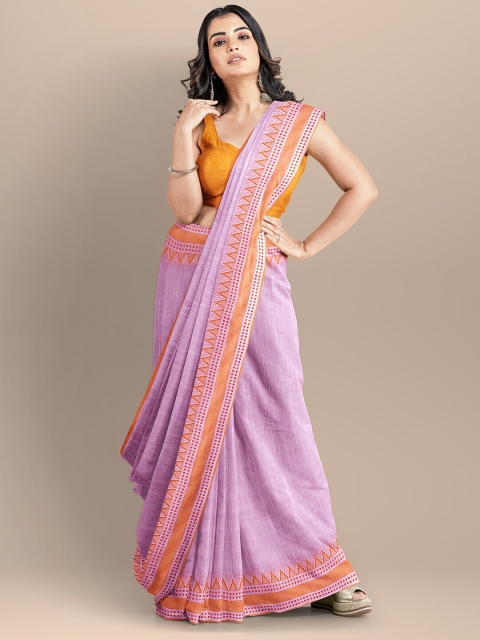 

BharatSthali Pink & Orange Woven Design Pure Cotton Maheshwari Saree