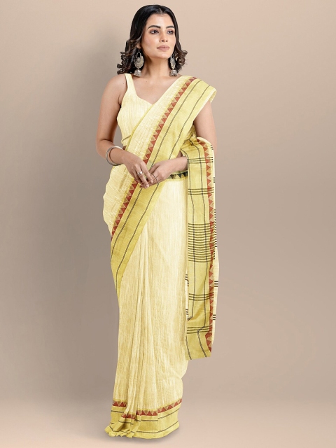 

BharatSthali Yellow Silk Cotton Maheshwari Saree