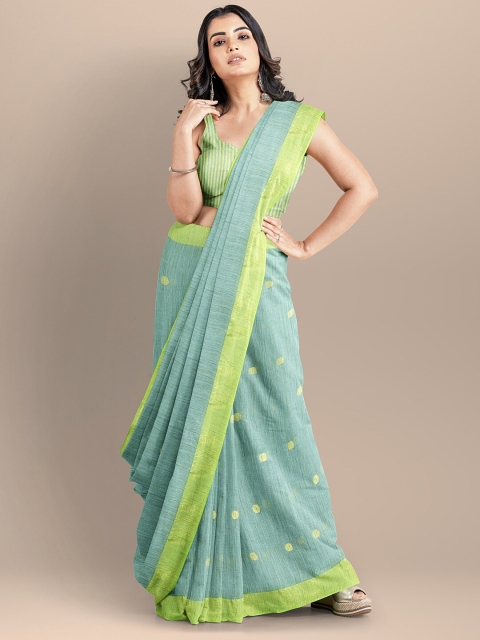 

BharatSthali Green & Blue Woven Design Silk Cotton Mangalagiri Saree