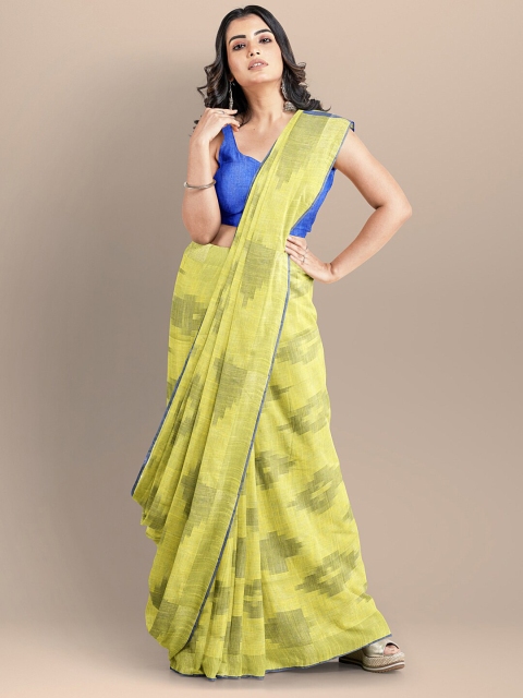 

BharatSthali Yellow & Blue Woven Design Pure Cotton Ikat Saree
