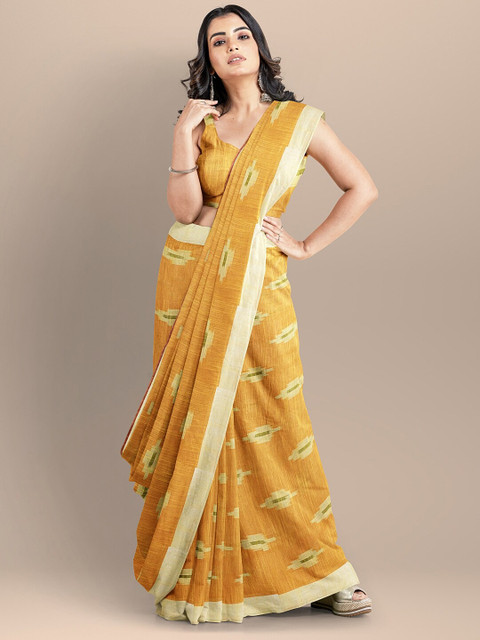 

BharatSthali Mustard Woven Design Pure Cotton Ikat Saree
