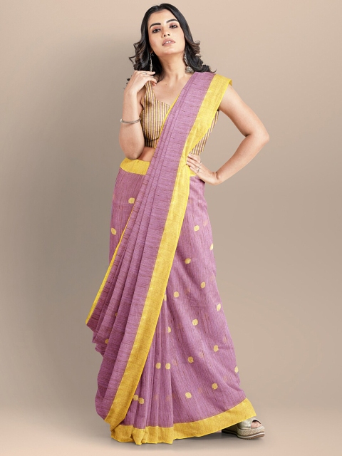 

BharatSthali Purple & Yellow Woven Design Silk Cotton Mangalagiri Saree