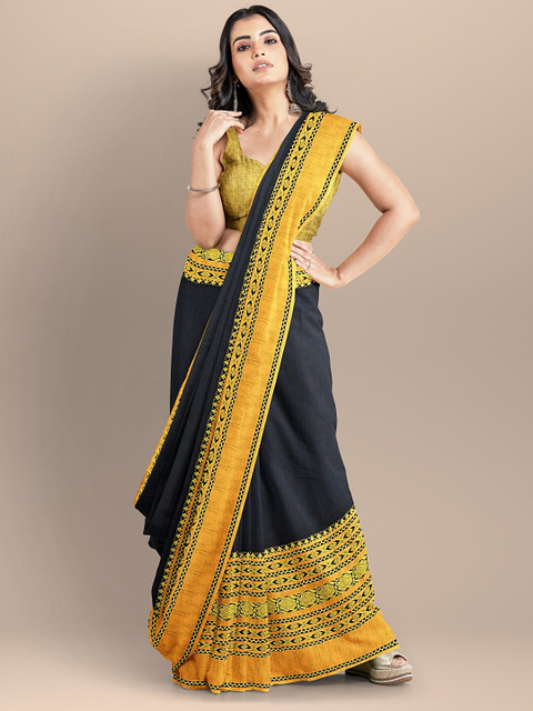 

BharatSthali Black & Yellow Pure Cotton Sambalpuri Saree
