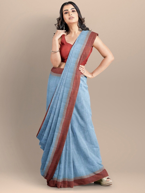 

BharatSthali Blue & Maroon Pure Cotton Maheshwari Saree