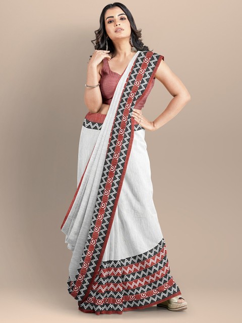 

BharatSthali White Pure Cotton Woven Designed Sambalpuri Saree