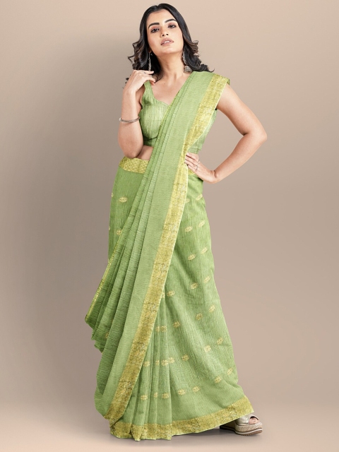 

BharatSthali Green & Beige Woven Design Silk Cotton Mangalagiri Saree