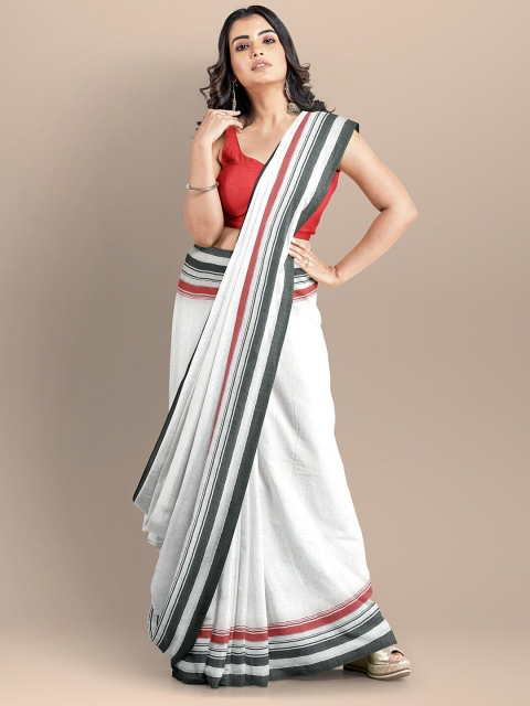 

BharatSthali White & Black Pure Cotton Maheshwari Saree