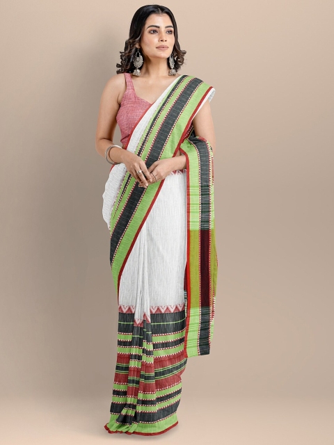 

BharatSthali White & Green Pure Cotton Sambalpuri Saree
