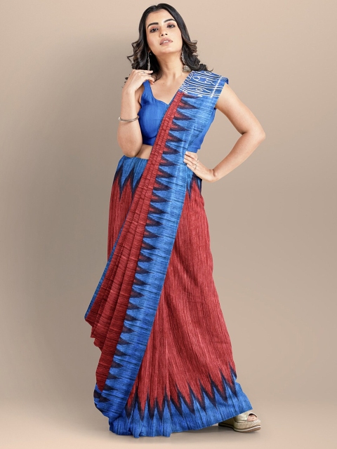 

BharatSthali Red & Blue Pure Cotton Sambalpuri Saree