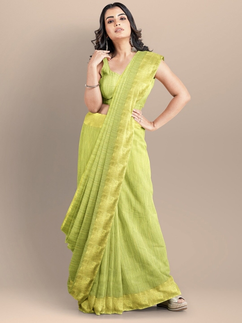 

BharatSthali Green & Beige Silk Cotton Mangalagiri Saree