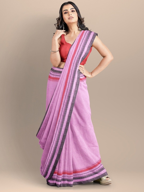 

BharatSthali Pink & Red Woven Design Pure Cotton Maheshwari Saree