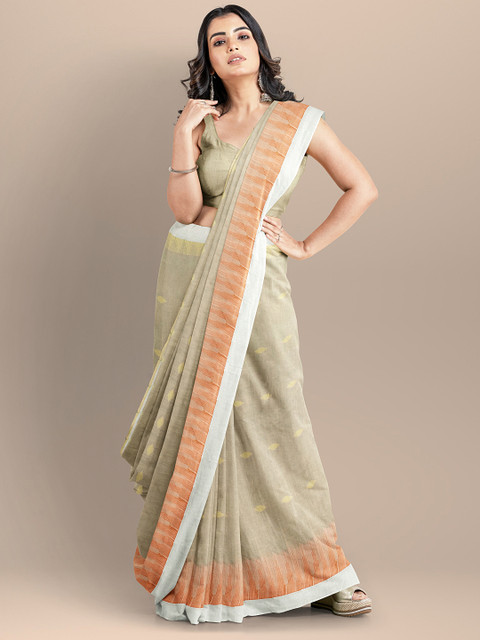 

BharatSthali Beige & White Woven Design Pure Cotton Mangalagiri Saree