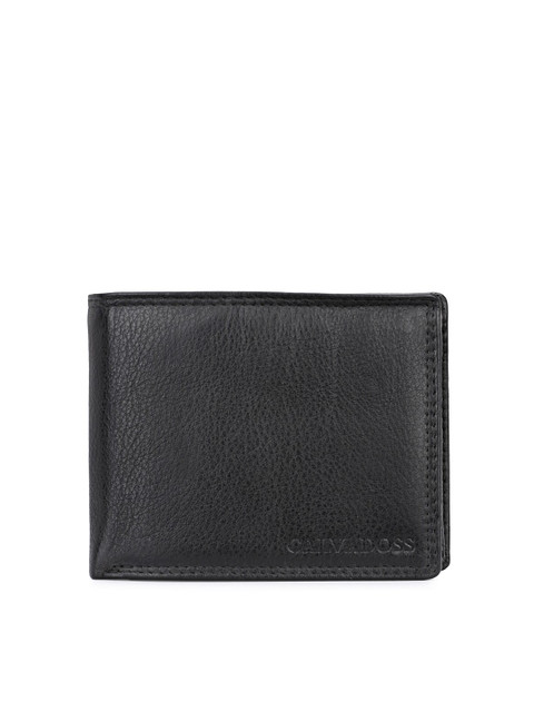 

Calvadoss Men Black Solid Leather Two Fold Wallet
