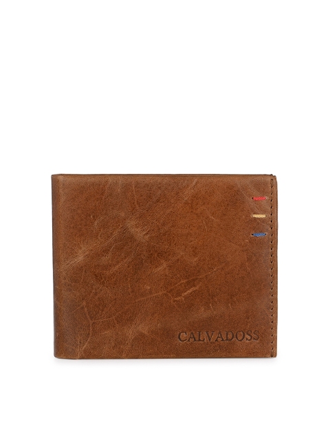 

Calvadoss Men Brown Leather Two Fold Wallet