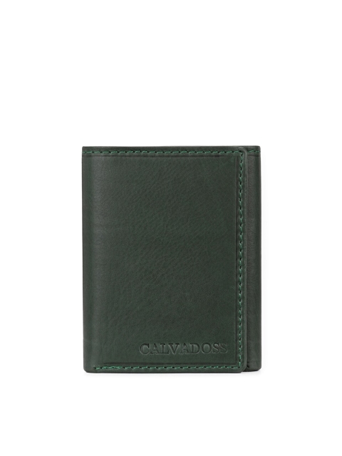 

Calvadoss Men Green Leather Three Fold Wallet