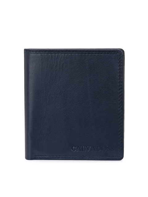

Calvadoss Men Blue Leather Two Fold Wallet