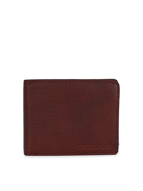 

Calvadoss Men Brown Zip Detail Leather Two Fold Wallet