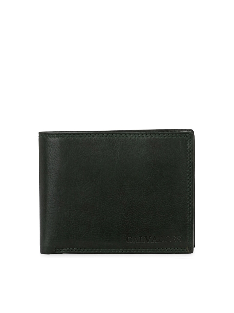 

Calvadoss Men Green Leather Two Fold Wallet