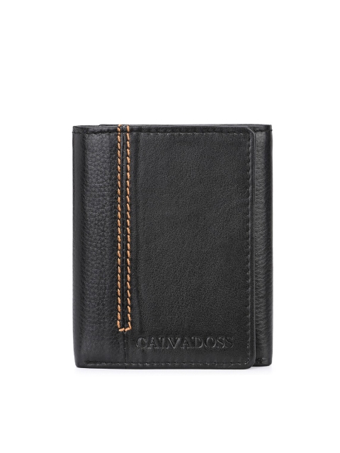 

Calvadoss Men Black Leather Three Fold Wallet