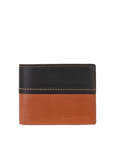 

Calvadoss Men Black & Brown Colourblocked Leather Two Fold Wallet