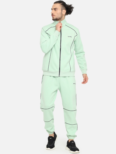 

GRIFFEL Men Sea Green & Black Solid Cotton Tracksuit