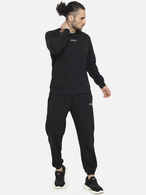 

GRIFFEL Men Black Solid Cotton Tracksuit