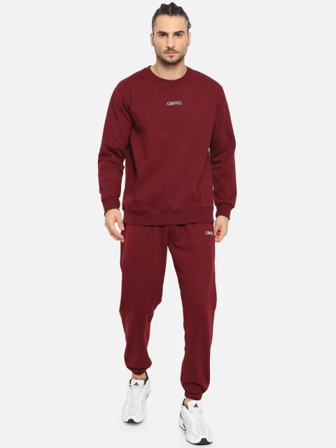 

GRIFFEL Men Maroon Solid Cotton Tracksuit