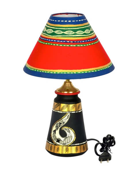 

ExclusiveLane Red & Black Terracotta Hand-painted Lamp with Lamp Shade