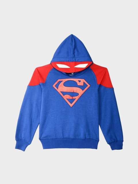 

Kids Ville Boys Blue & Red Superman Printed Hooded Sweatshirt