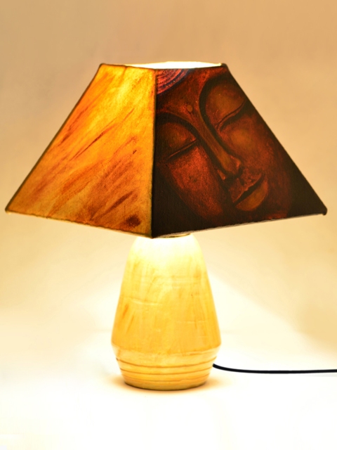 

ExclusiveLane Brown & Yellow Buddha Hand-painted Terracotta Lamp with Lamp Shade