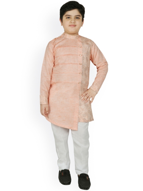 

SG YUVRAJ Boys Orange Printed Angrakha Pure Cotton Kurta with Pyjamas