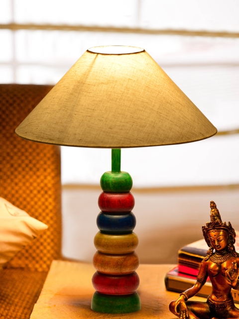 

ExclusiveLane Multicoloured Wooden Lamp with Lamp Shade, Multi