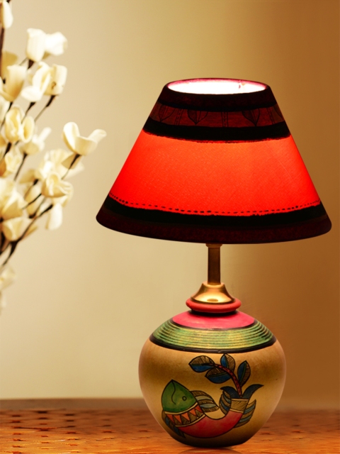

ExclusiveLane Red Terracotta Hand-painted Madhubani Matki Lamp with Lamp Shade