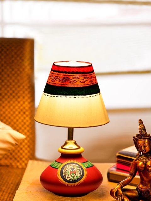 

ExclusiveLane Red & Off-White Terracotta Warli Handpainted Lamp