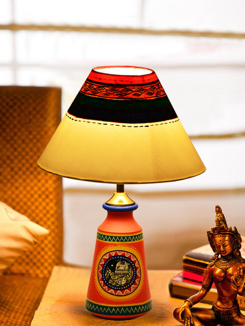 

ExclusiveLane Orange Terracotta Hand-painted Lamp with Lamp Shade