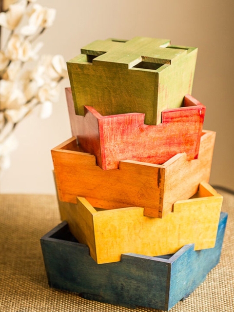 

ExclusiveLane Colourful Zig-Zag Wooden Table Lamp, Multi