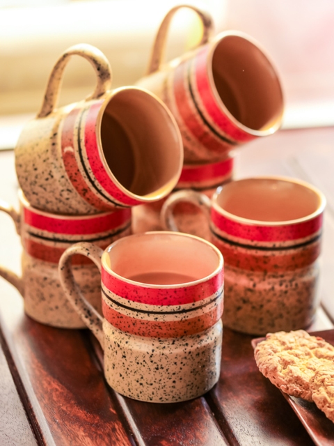 

ExclusiveLane Set of 6 Beige Printed Handcrafted Mugs